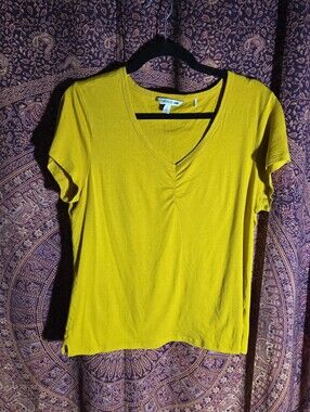 Toad&Co Mustard Yellow Logo Neck Tee